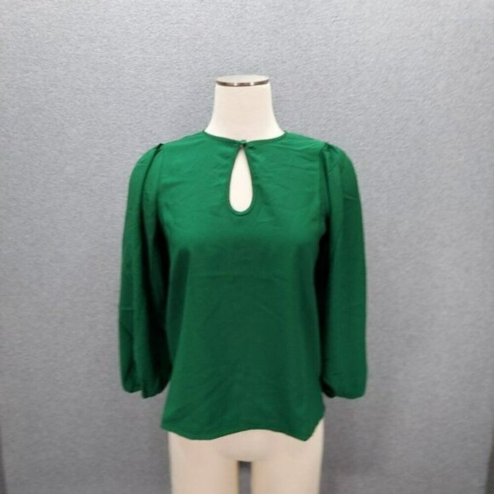 J Crew Green Puff Sleeve Keyhole Neckline Crepe Top Blouse BL711 Women Size XSP